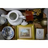 A mixed collection of items to include two gilt framed prints, Cauldon Blue Dragon Pattern