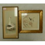 Two Japanese Ukiyo-e Woodblock Prints; Hara Zaisen (1849-1916) 'Sparrow, Grasshopper and Rice