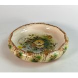 S , F & Co Crown Devon yellow floral / blush ware bowl. Diameter 23cm.
