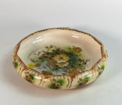 S , F & Co Crown Devon yellow floral / blush ware bowl. Diameter 23cm.