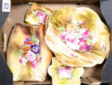 Hand painted floral Royal Winton items to include bowl and dishes. Two largest items signed. (4)