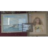 Three framed artworks; to include Pastel Portrait of Young Girl by Kate M. Patterson, Kroheim