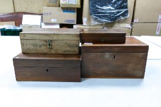 Four Mahogany & similar Wooden boxes, largest length 30cm(4)