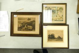 Three Framed Artworks; to include a 19th century Daniel Dervaux Map dated 1580, Victorian print of