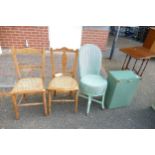 Lloyd Loom Style Ottoman , damaged Lloyd Loom bedroom chair, & 2 rush seated dining chairs(4)