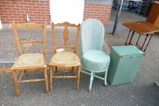 Lloyd Loom Style Ottoman , damaged Lloyd Loom bedroom chair, & 2 rush seated dining chairs(4)