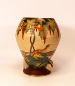 Crown Devon Fieldings Art Deco vase decorated in bright enamel colours and gilt with pheasants