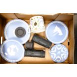 A collection of Wedgwood black bassalt and jasperware to include a pair of spill vases, Richard