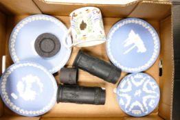 A collection of Wedgwood black bassalt and jasperware to include a pair of spill vases, Richard
