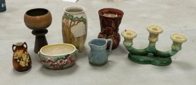 A collection of Beswick & Similar Mottled Art Deco Vases & Jugs, tallest 21cm(7)