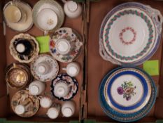A mixed Collection of 19th Century Cups and Saucers and Plates (repaired pieces)- 2 Trays