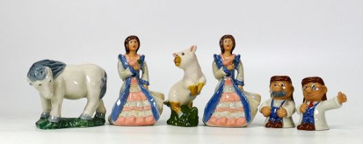 A collection of Wade Blow Up figures including Shetland Pony, Beauty from the Beauty & the beast