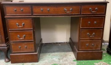 Reproduction Mahogany Pedestal Writing Desk with Green leather top 122w x 61cm D x 76cm H