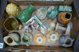 A mixed collection of items to include Pair Beswick Candlesticks, Beswick Ashtrays, Sylvac vases etc