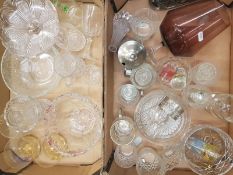 A mixed collection of glassware items to include Art glass paperweights, fruit bowls, comport etc (2