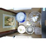 A mixed collection of items to include cut glass crystal bowl & decanter, Hammersley floral