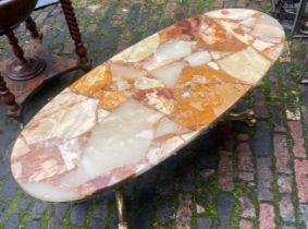 Brass & Onyx Coffee table 120cm H x 45cm together with matching Brass and Oynx nest of 2