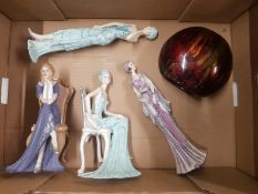 A collection of decorative resin art deco lady figures (1 a/f) together with Shudehill purse vase