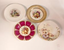 Four Victorian Cabinet Plates to include two Still Life examples, One Victorian Art Pottery Plate