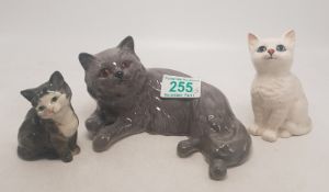 Beswick Cat Figures to Include Grey 1876, White 1856 and Grey and White Seated Cat (3)