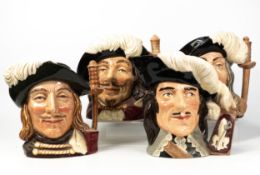 Royal Doulton large character jugs The Three Musketeers comprising D'Artagnan D6691, Athos D6434,