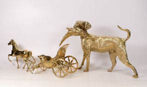 Brass Gun Dog Ornament & similar Horse & Carriage Figure (2)