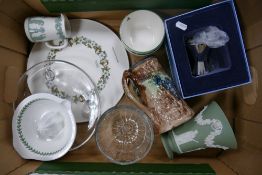 A mixed collection of items to include Wedgwood Jasperware Vase, Boxed Newbridge candleholder,