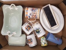 A mixed collection of items to include Spode Fortuna twin handled comport and lidded box,