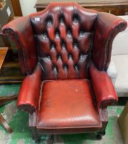 Oxblood red wingback Chesterfield Armchair 89cm W