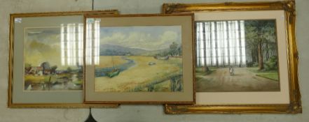Three Framed Watercolour Paintings; to include E. J. B. Evans 'Trentham Wood', A Lowtide Harbour