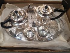 Viners silver plated unusued 4 piece tea service on galleried tray