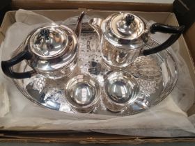 Viners silver plated unusued 4 piece tea service on galleried tray