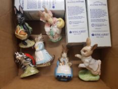 Royal Albert Beatrix Potter Figures to include Peter Rabbit, Mrs Rabbit and bunnies, Tabitha