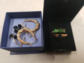 A collection of 9ct Gold items to include Ladies Ring size P with blue stone(1.9g), size Q Ladies