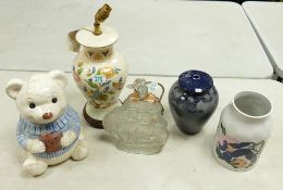 A collection of Wade Items removed from Wade Archives to include Glass Ship decanter, damaged