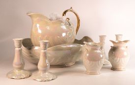 Shelley Spano lustre iridescent glaze shell shape wash bowl, ewer, soap dish, ring tray, powder