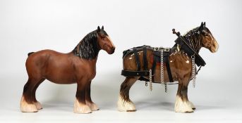 Beswick 818 Shire Horses in Matt Brown & Show Harness(2)
