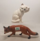 Sylvac Fox Figure Together with Beswick Model 1877 White Cat (2)