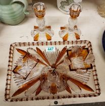 Art Deco Amber Glass Vanity Dressing Table Set