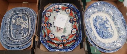 Mixed Collection of Large Turkey Platters inc. Willow Pattern and Mason’s (9 pieces)- 3 Trays