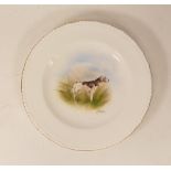 Royal Crown Derby Hand Decorated Dish of Hound signed J Barlow, diameter 16cm