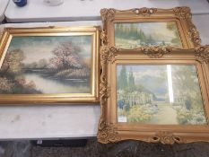 A Collection of Art Work to Include Oil on Canvas of a Riverside Scene Signed Lower Right Signed