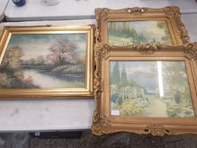 A Collection of Art Work to Include Oil on Canvas of a Riverside Scene Signed Lower Right Signed