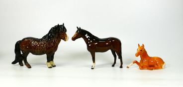 Beswick Horses to include Stallion 1992, Wooley Shetland 1033 & Foal Lying Palomino 915(3)
