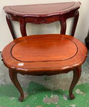 Reproduction mahogany Console table together with reproduction mahogany occaisonal table