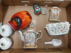 A mixed collection of ceramic items to include Sadler tea pot and tea caddy, poole pottery vase