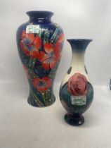 Old Tupton ware tubelined floral vases height of tallest 32cm (2)