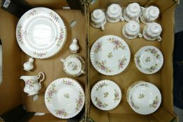 Royal Albert Moss Rose Patterned Tea & Dinner Ware to include trio's rimmed bowls, dinner plates,