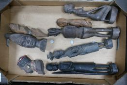 A mixed collection of items to include Carved African wood busts & figures