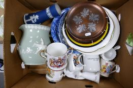 A mixed collection of items to include Spode Fortuna patterned jug, Wedgwood Bud vases, Royal Albert